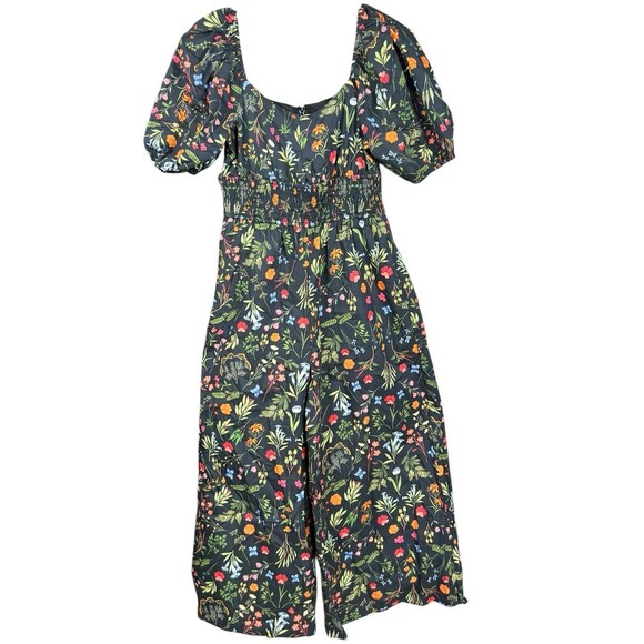 Anthropologie Jumpsuit‎ Hutch Poplin Forest Blue Botanical Floral Womens XSmall - Picture 2 of 15